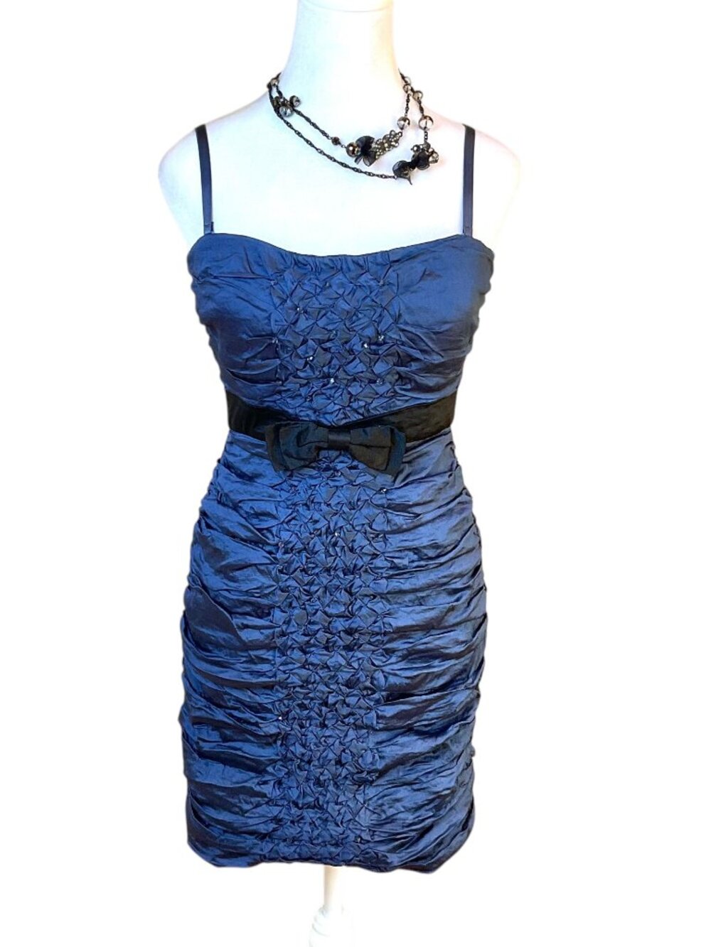 BCBGMAXAZRIA Dress Cocktail Blue Metallic Beaded (6)